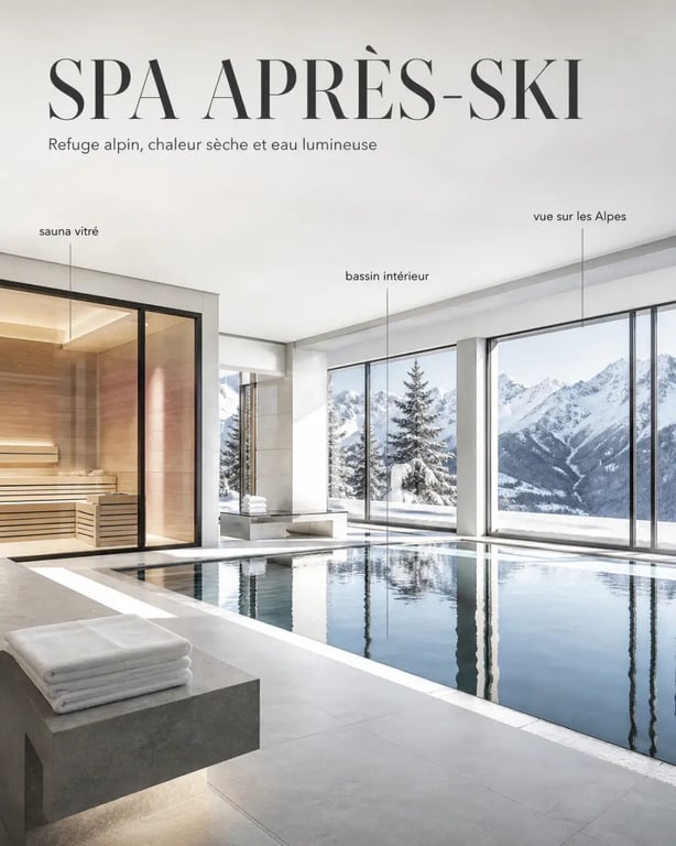 Spa hôtel montagne après-ski avec sauna et bassin intérieur