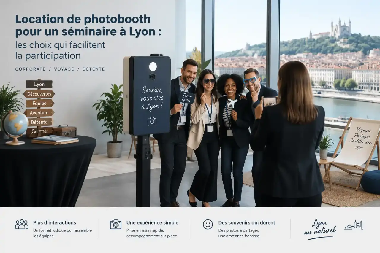 Location de photobooth pour un séminaire à Lyon : les choix qui facilitent la participation