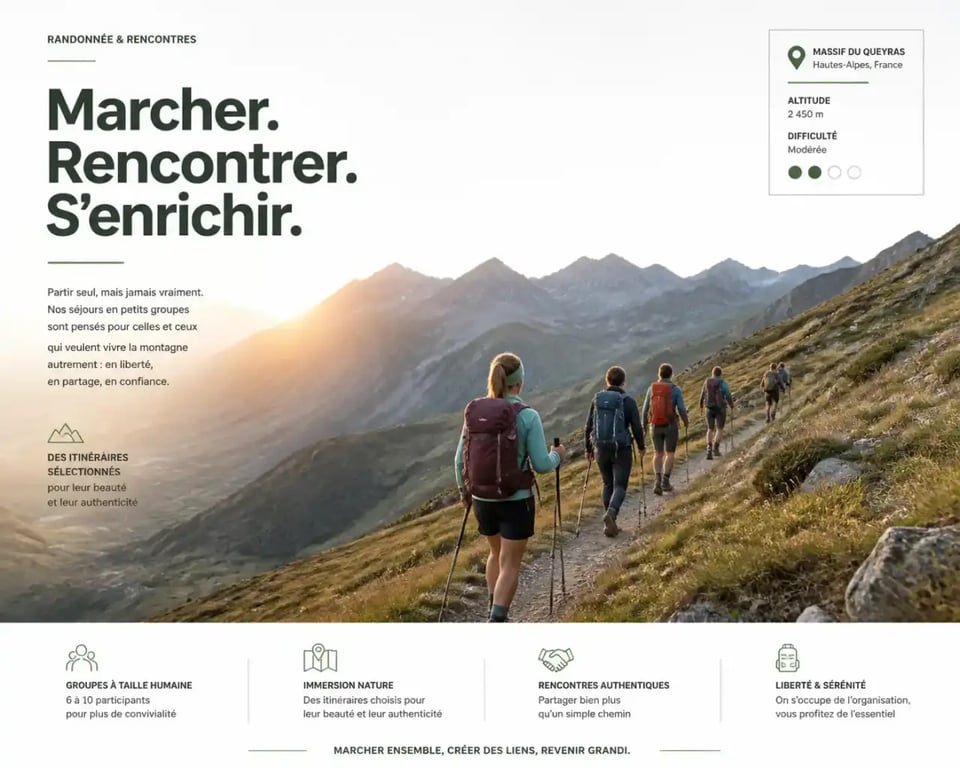 Groupe de randonneurs pour personnes seules marchant sur un sentier de montagne