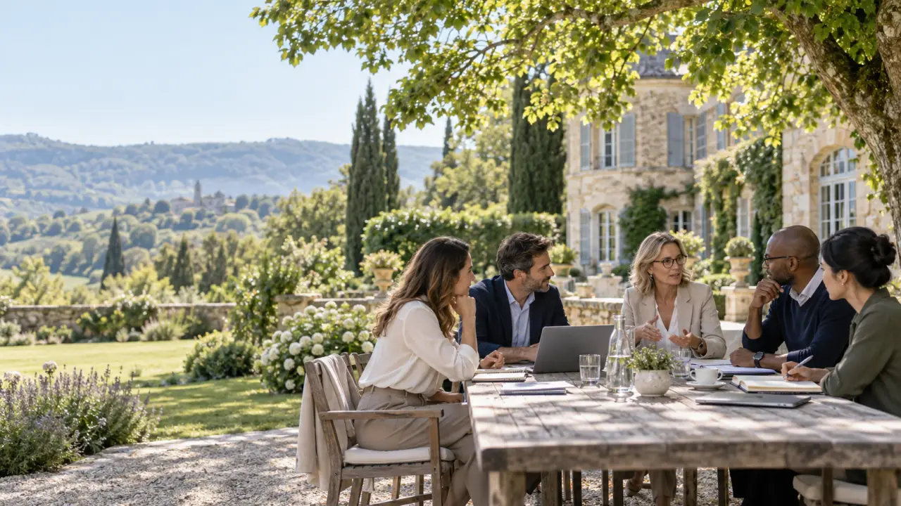 Séminaire professionnel dans un domaine calme entouré de nature