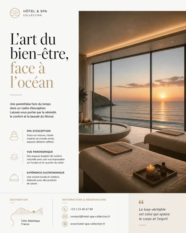 Ambiance relaxante dans un hôtel spa bord de mer avec vue panoramique