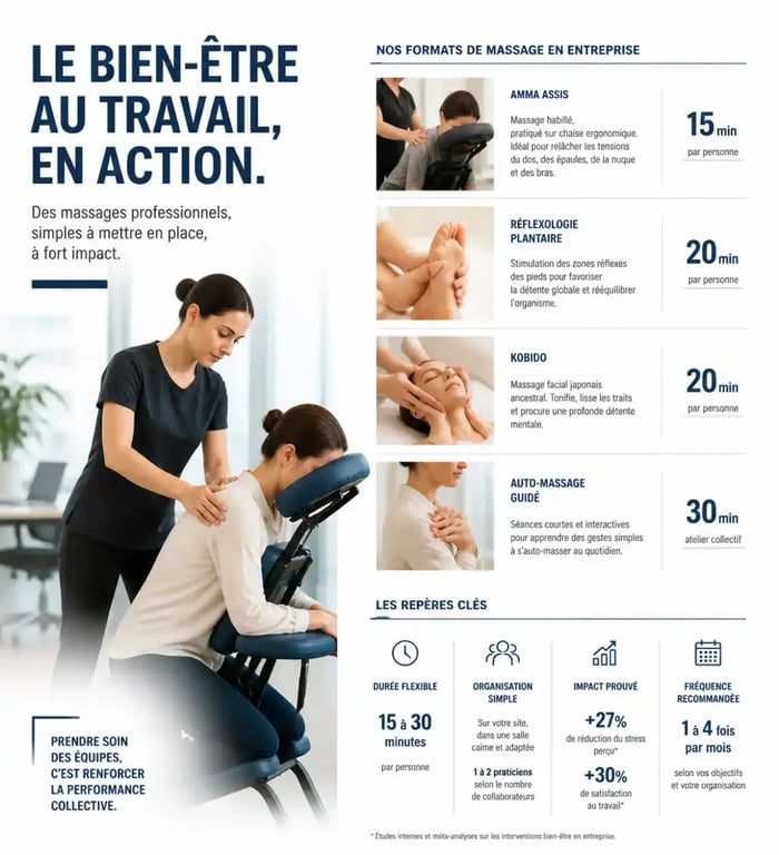 Massage dans les entreprises : formats de séance, durée et organisation en entreprise
