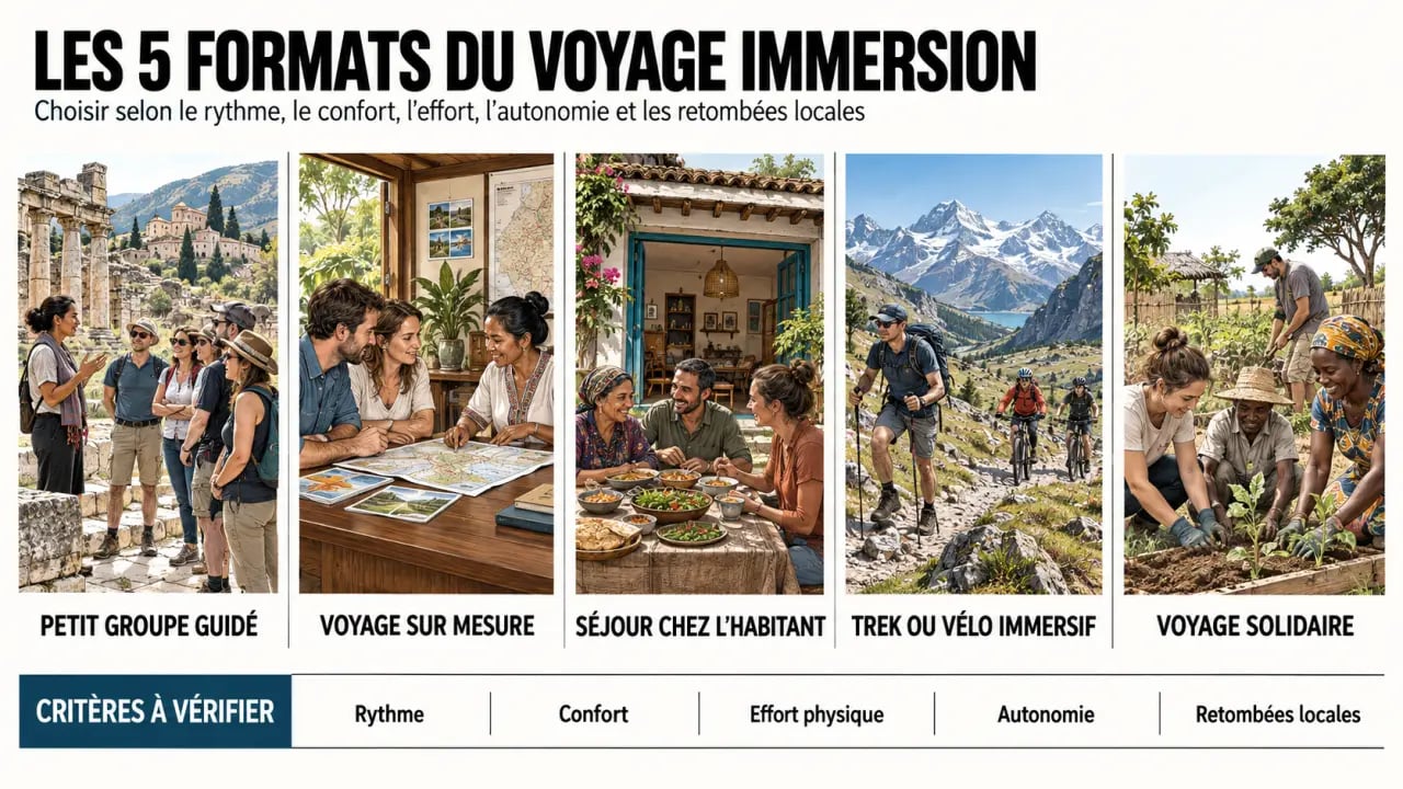 Les principaux formats d’un voyage immersion : groupe, sur mesure, chez l’habitant, trek et voyage solidaire