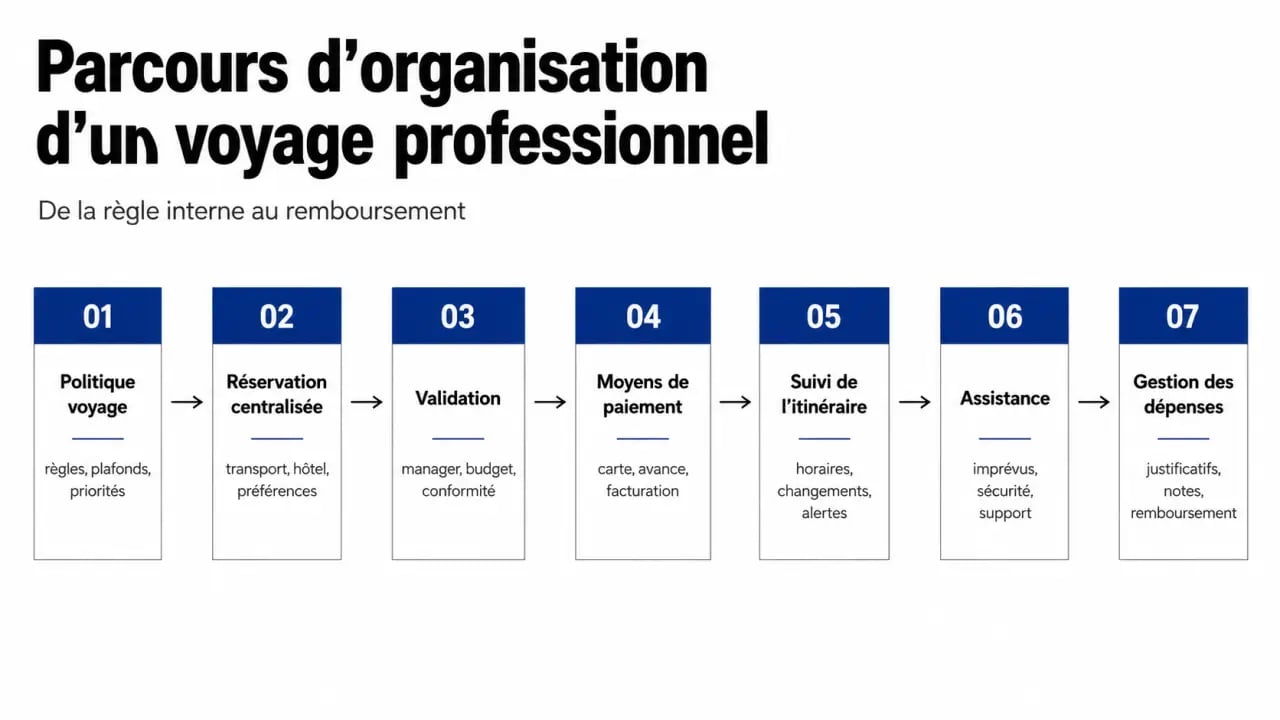 Voyageurs d'affaires : organisation d'un déplacement professionnel de la politique voyage à l'assistance