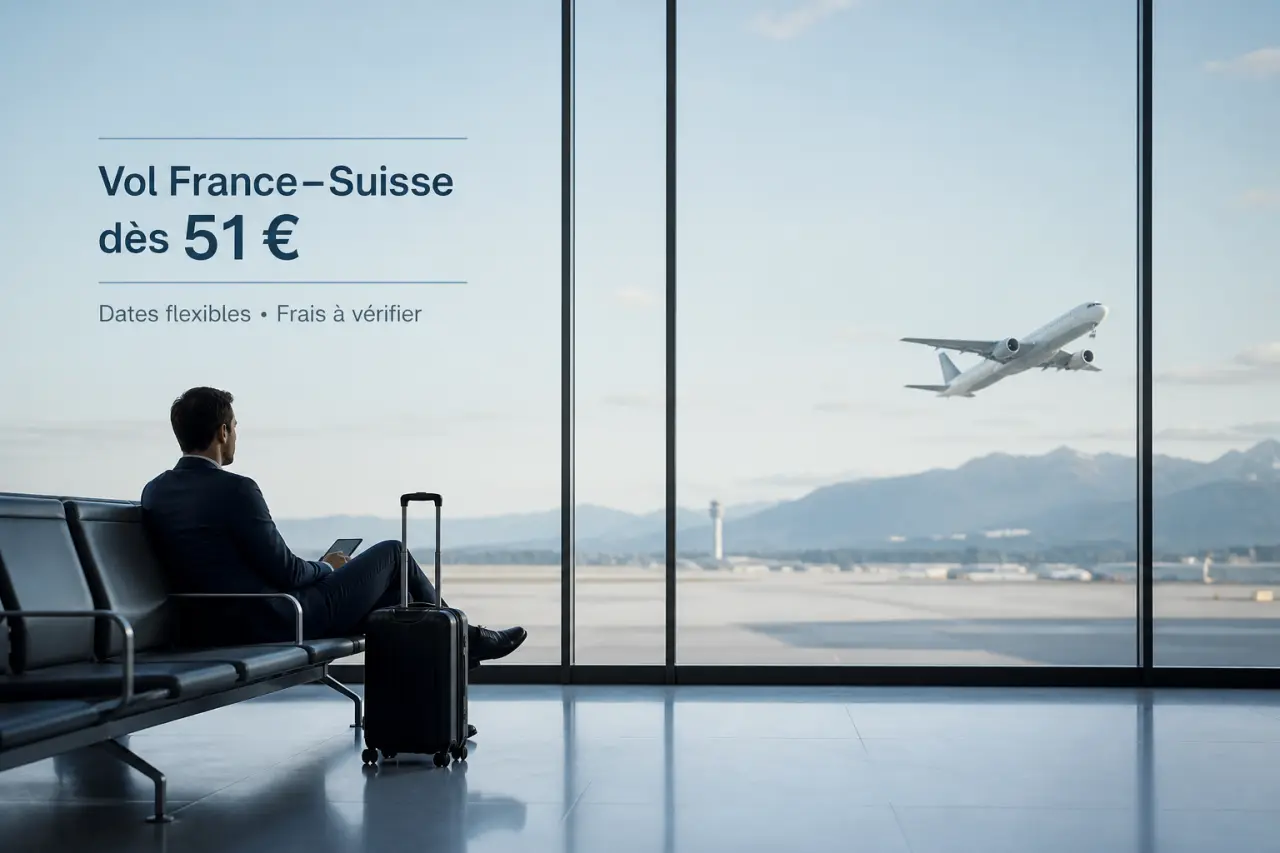 Vol France-Suisse en avion : 51 €, dates flexibles et frais à vérifier